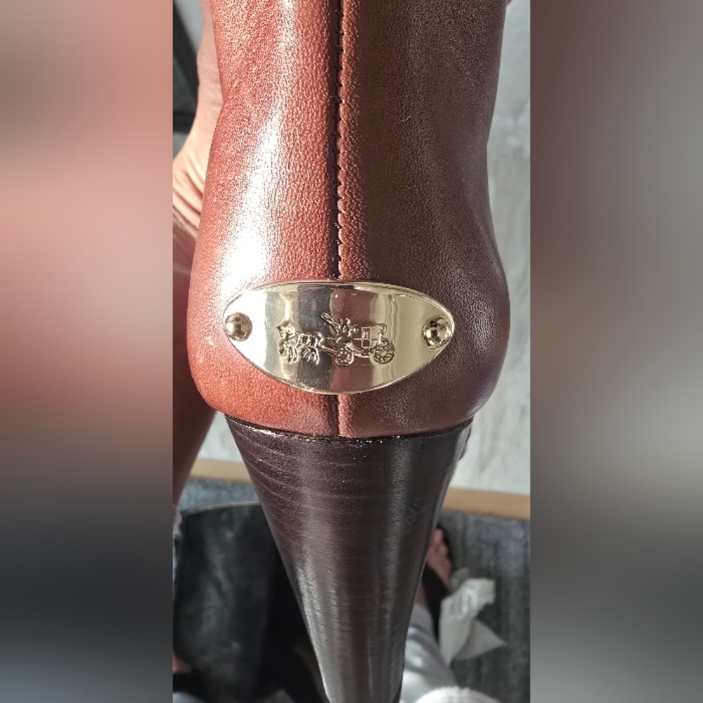 Coach Leather Chestnut Brown Tall Wedge Boots, size 9 US/39.5 EU - Picture 5 of 12